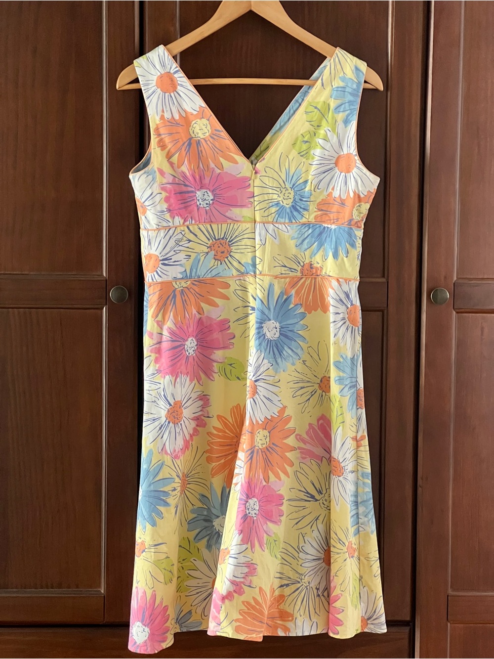 Floral Daisy Wrap Dress Size 8 Sleeveless V-Neck Cotton Stretch Amanda Smith - Picture 2 of 6